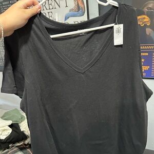 Black V-Neck Women's Top